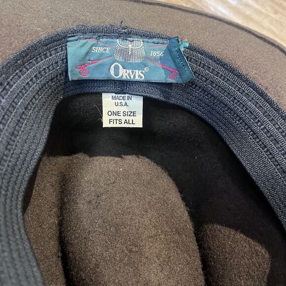 Vtg ORVIS Made in USA Wool Fedora Hat Men’s One size Fits All Brown - Picture 7 of 11